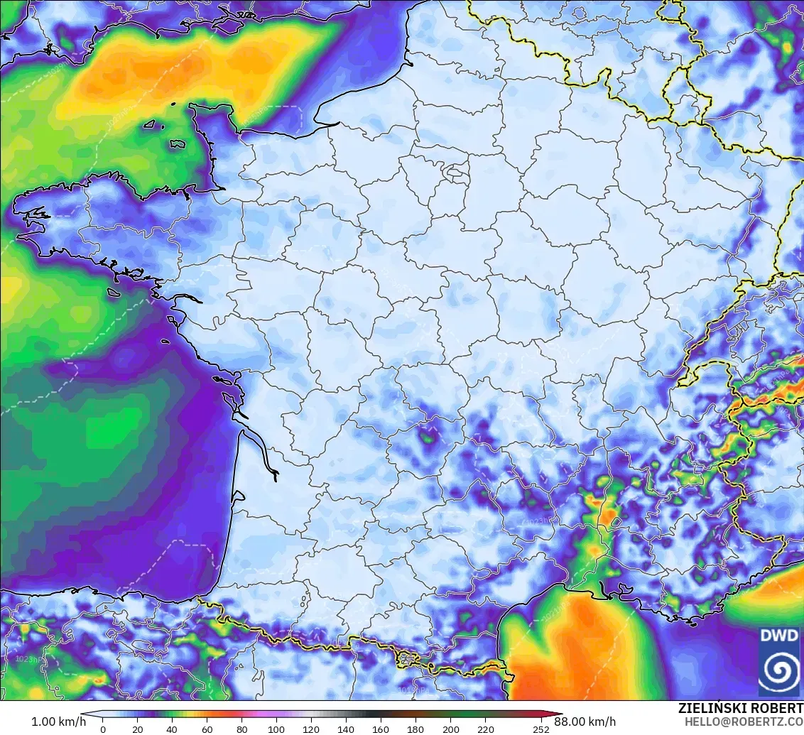 ICON model - France, Wind Gusts