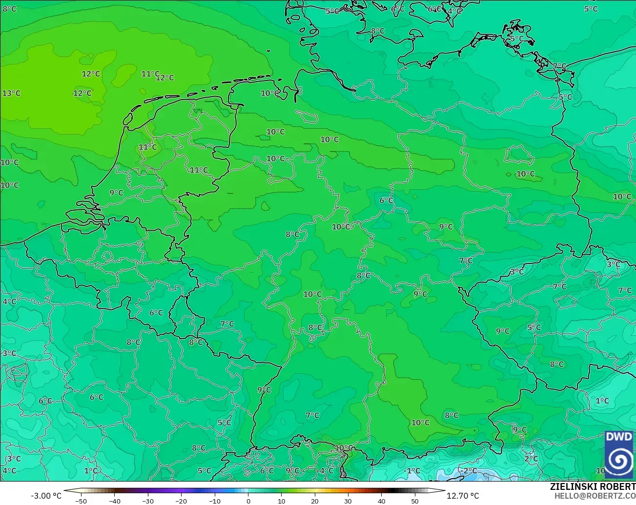 ICON model - Germany, Dewpoint at 2m