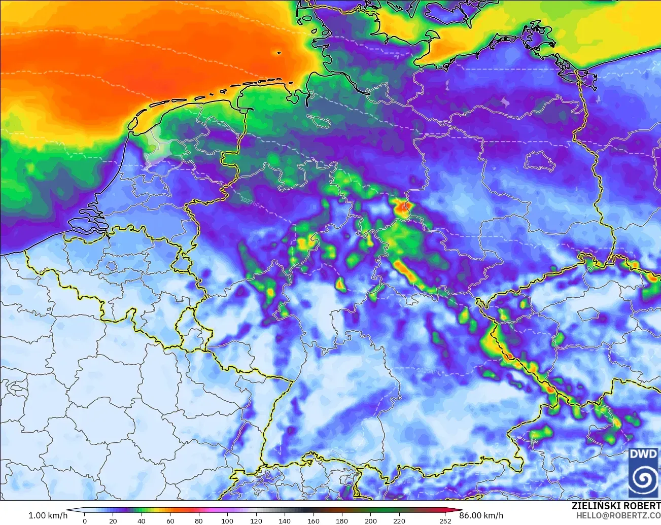 ICON model - Germany, Wind Gusts