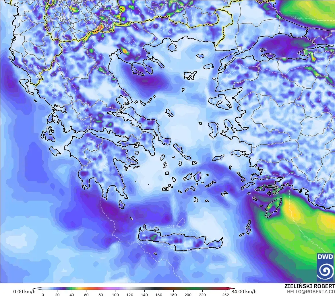ICON model - Greece, Wind Gusts