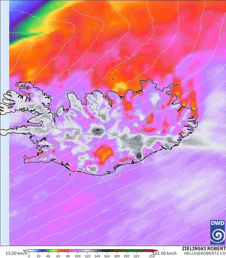 ICON model - Iceland, Wind Gusts