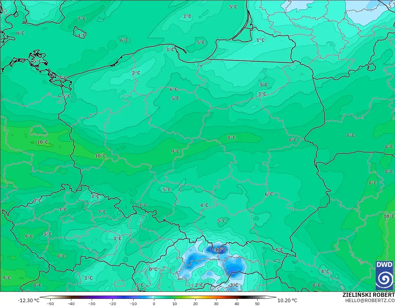 ICON model - Poland, Dewpoint at 2m