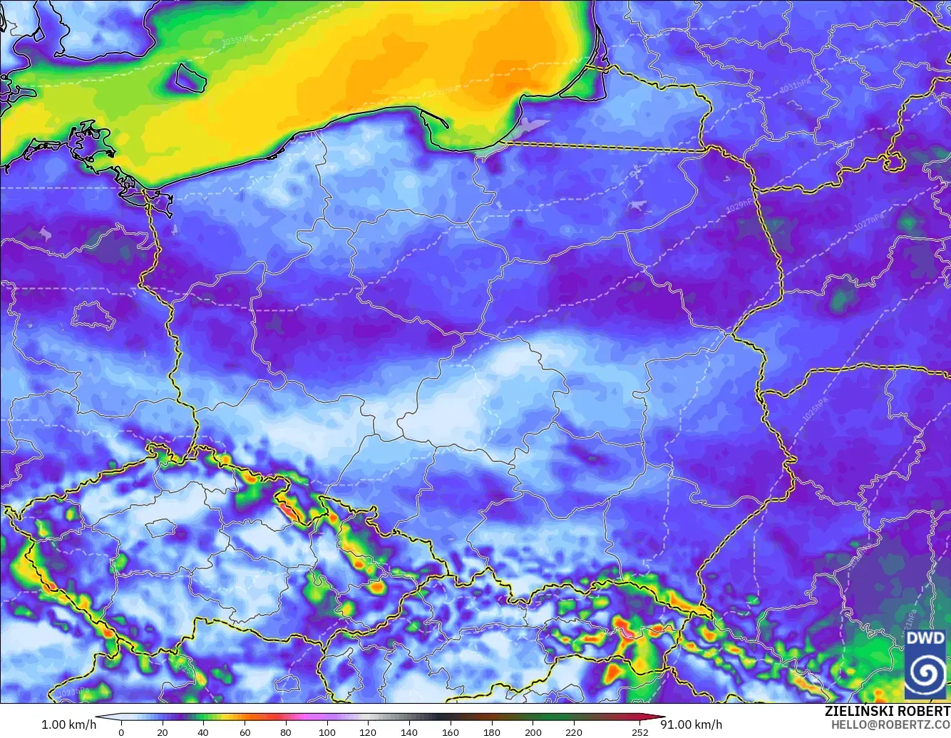 ICON model - Poland, Wind Gusts