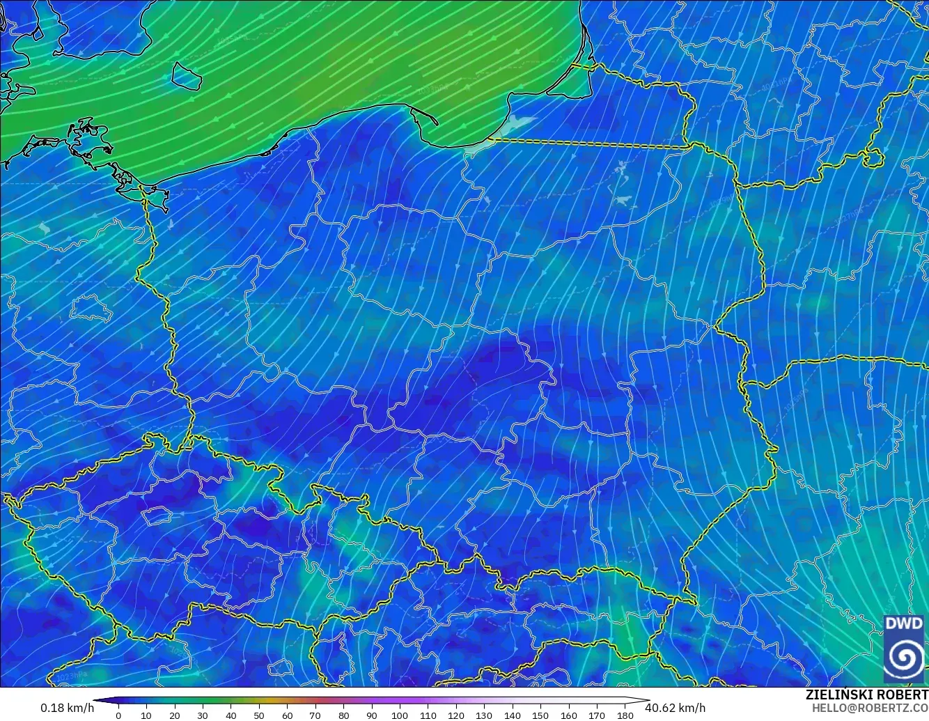 ICON model - Poland, Wind at 10m