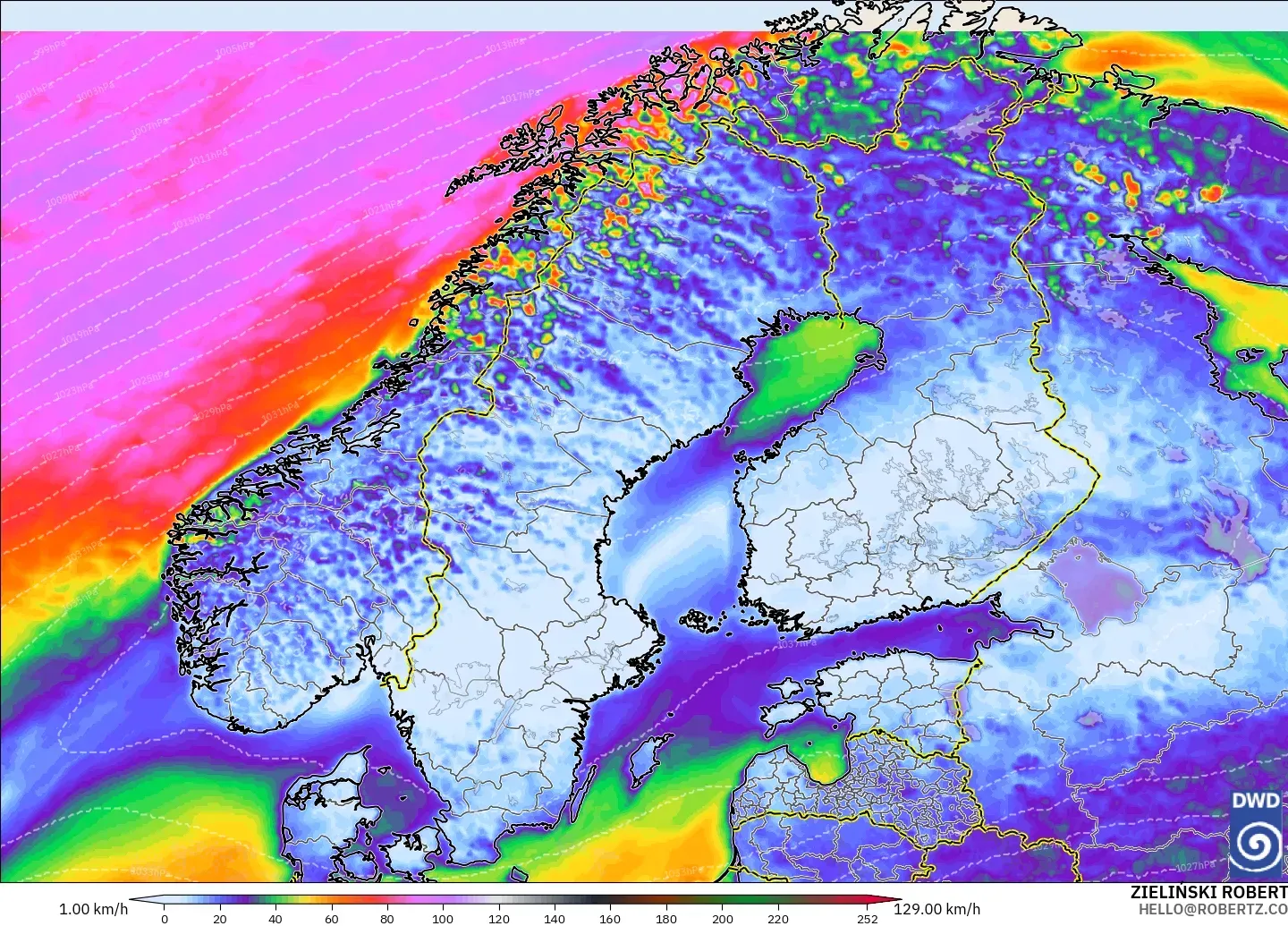 ICON model - Scandinavia, Wind Gusts