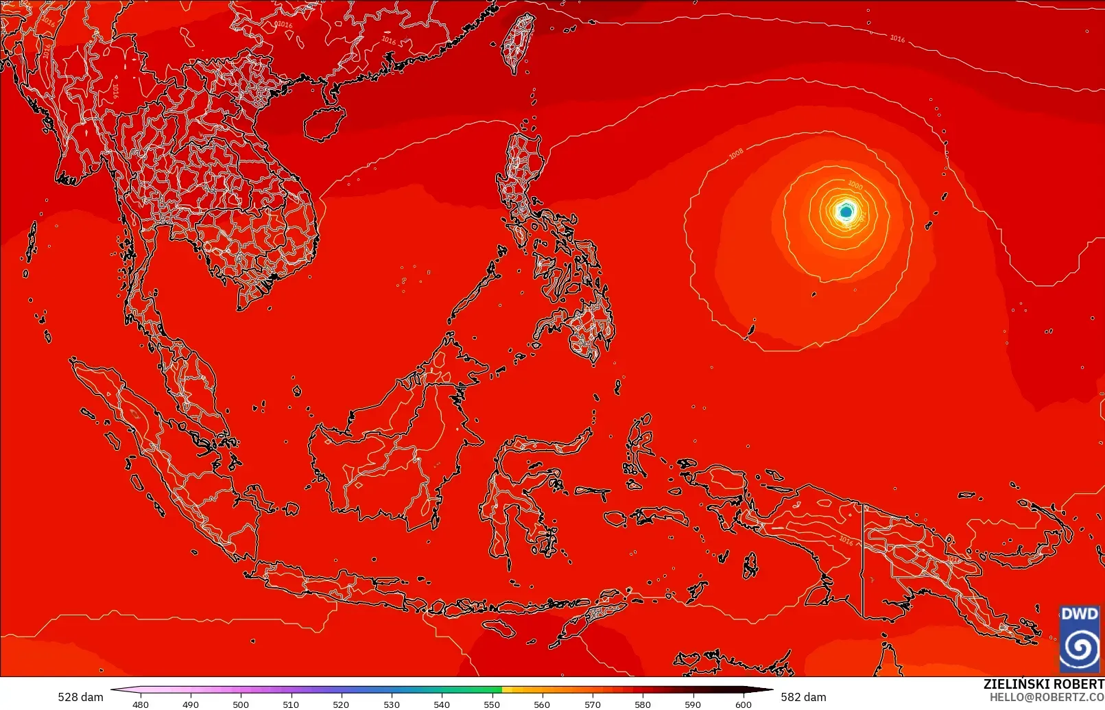 ICON model - South East Asia, Geopotential height at 500hPa