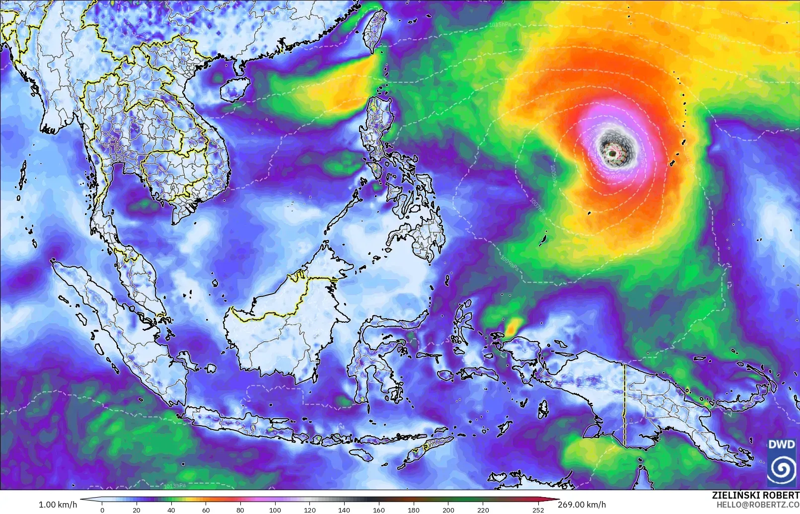 ICON model - South East Asia, Wind Gusts Peak