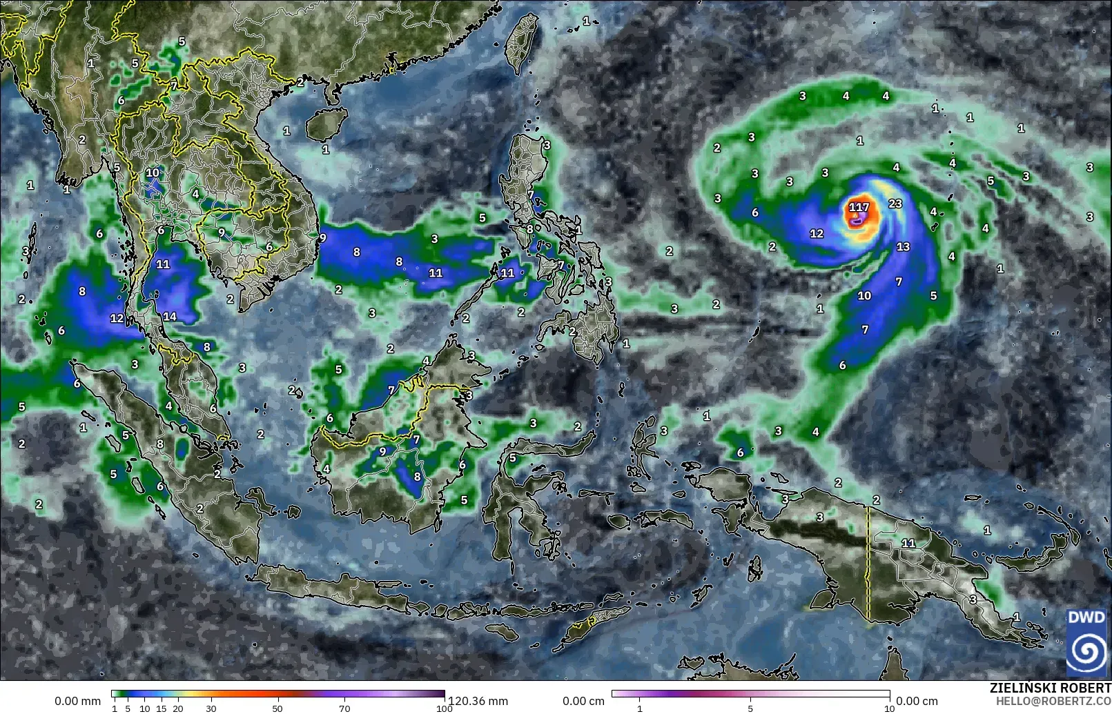 ICON model - South East Asia, Precipitation, Clouds, and Pressure