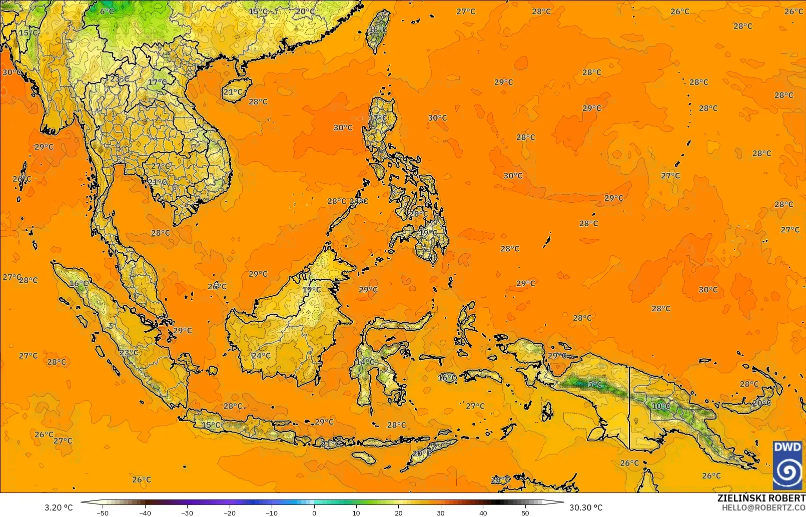 ICON model - South East Asia, Temperature at 2m