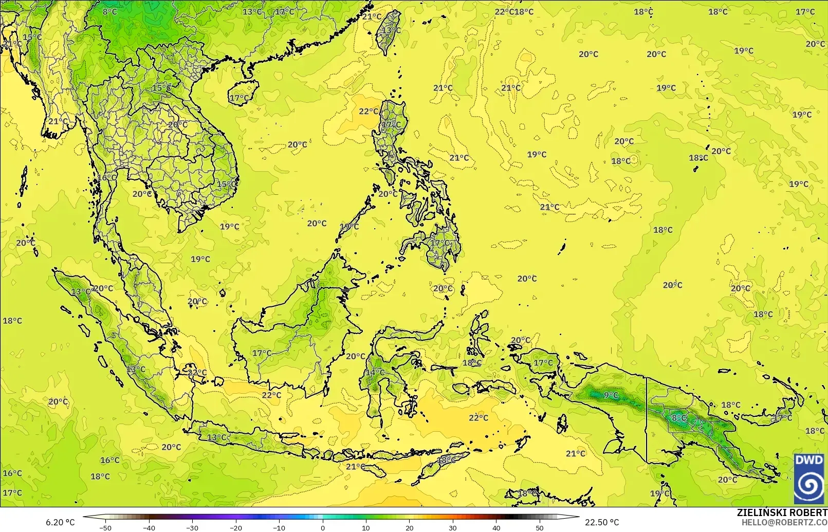 ICON model - South East Asia, Temperature at 850hPa