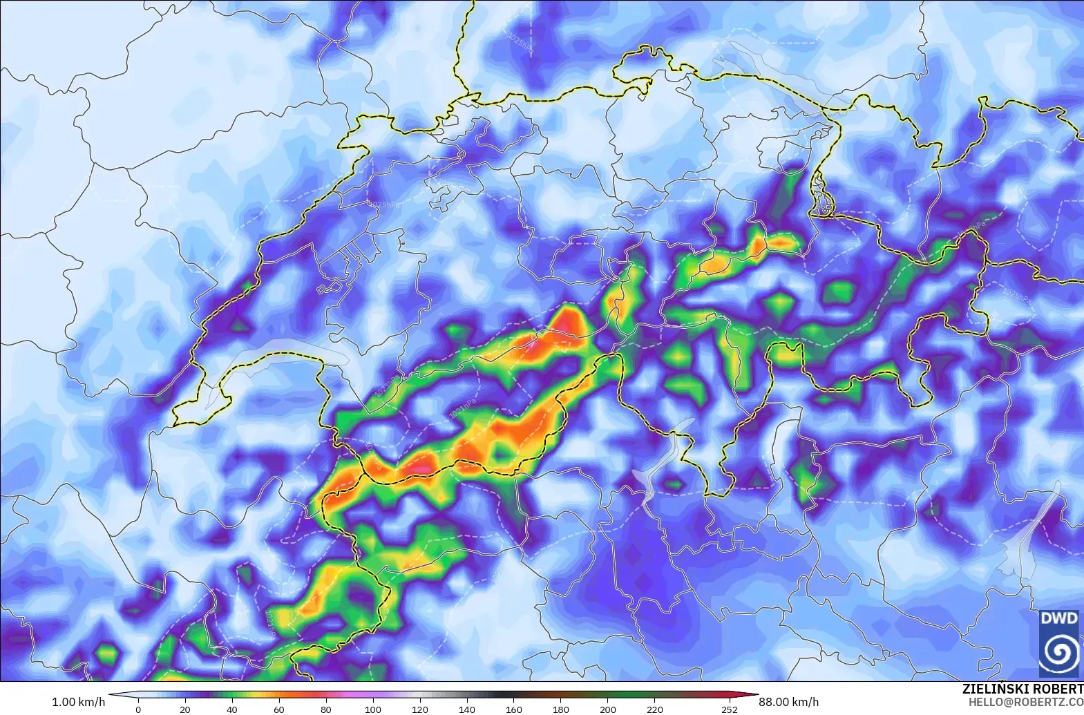 ICON model - Switzerland, Wind Gusts