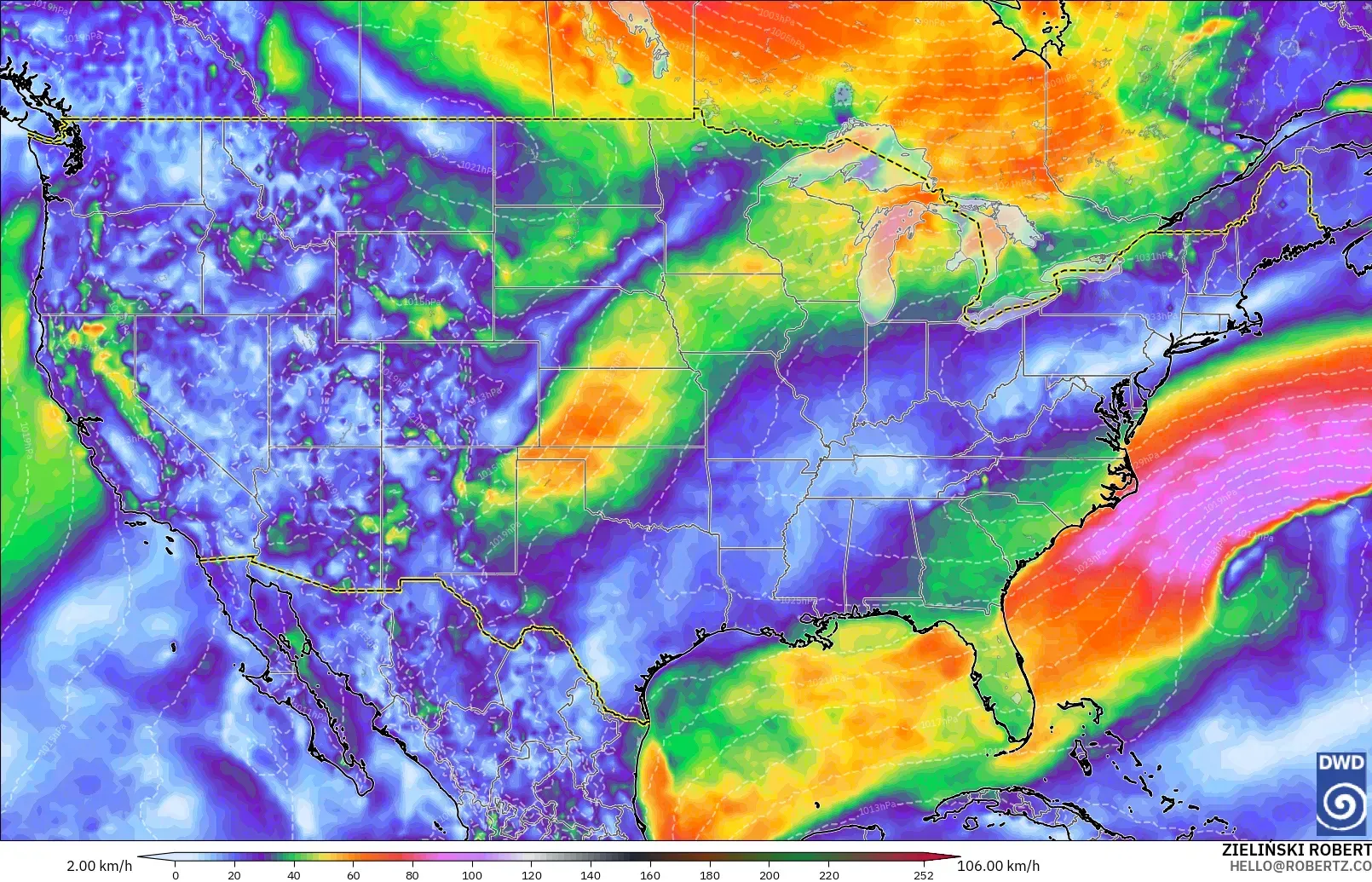ICON model - United States, Wind Gusts