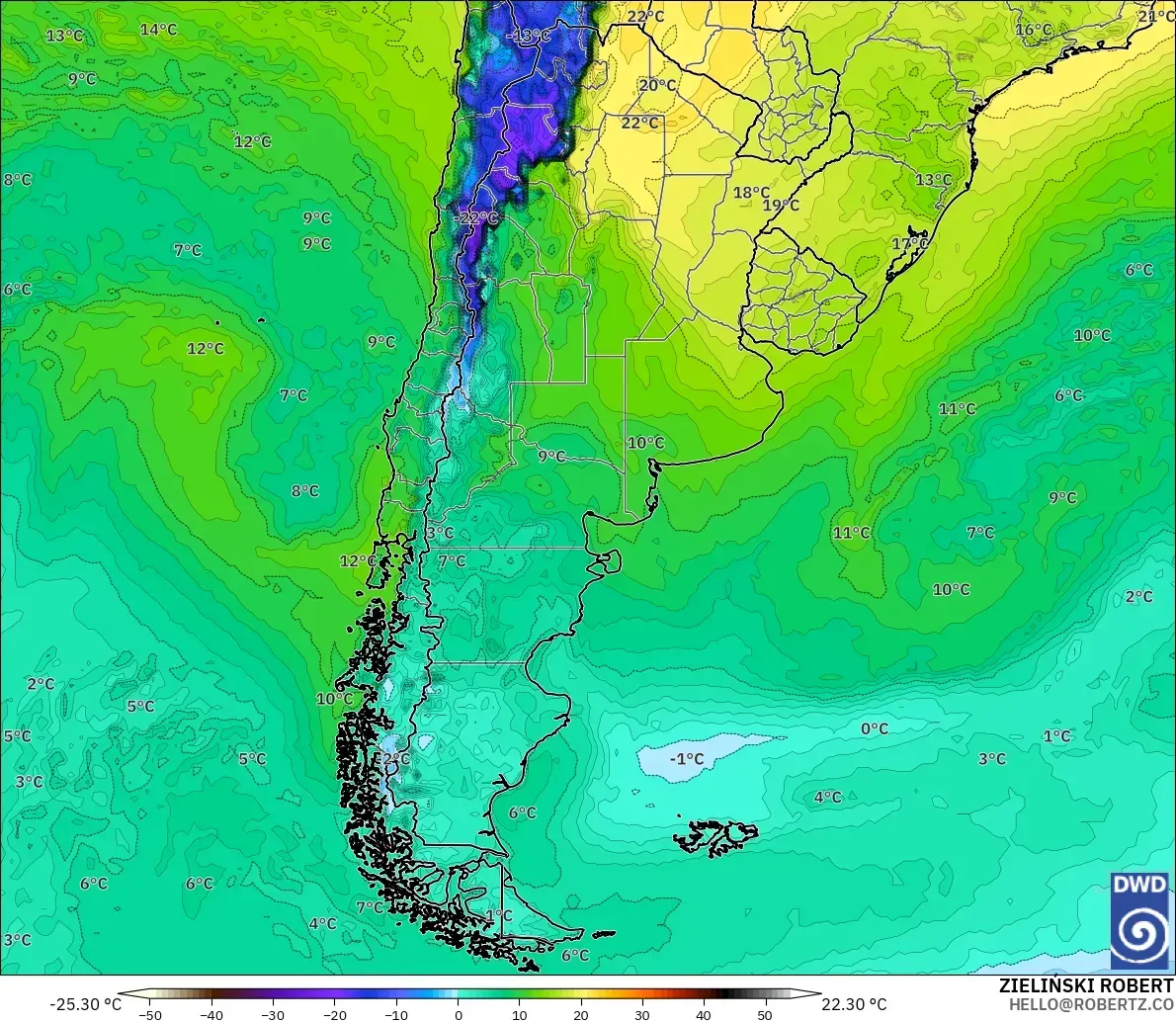 ICON model - Argentina, Dewpoint at 2m