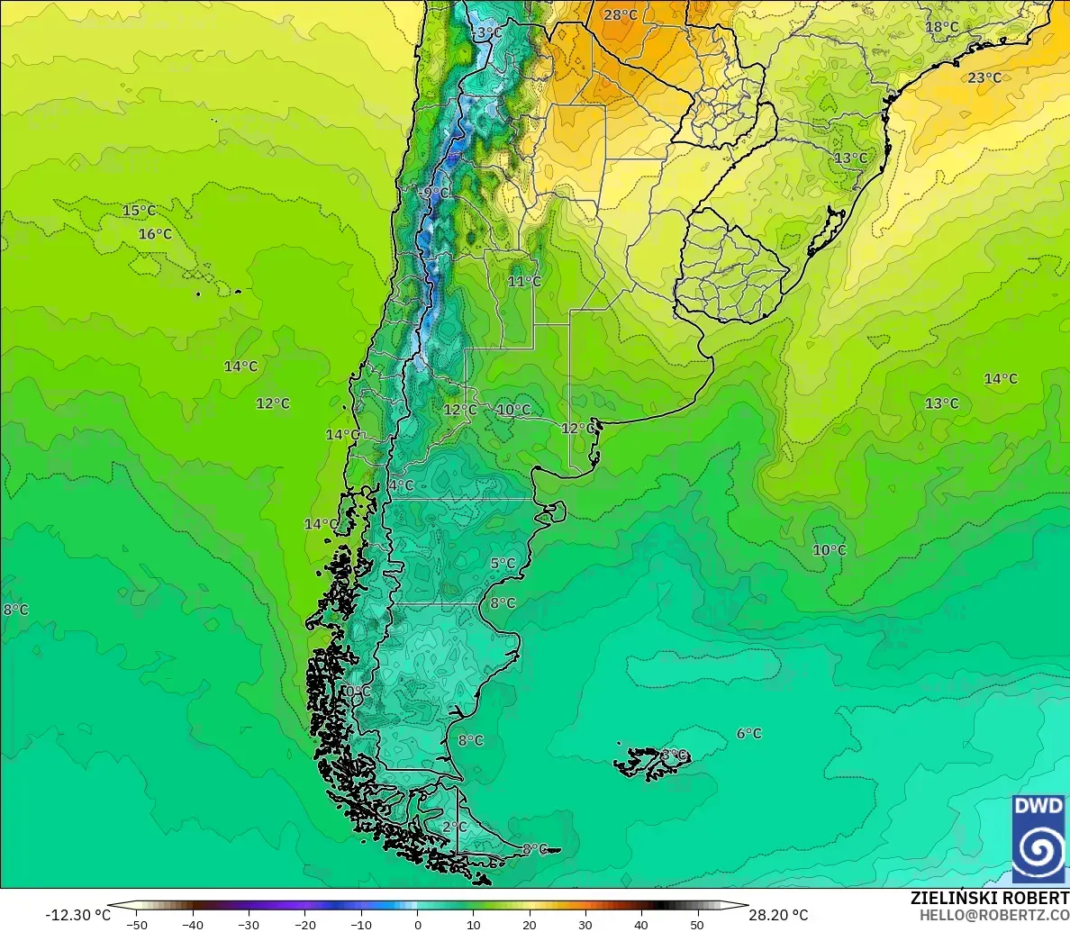 ICON model - Argentina, Temperature at 2m