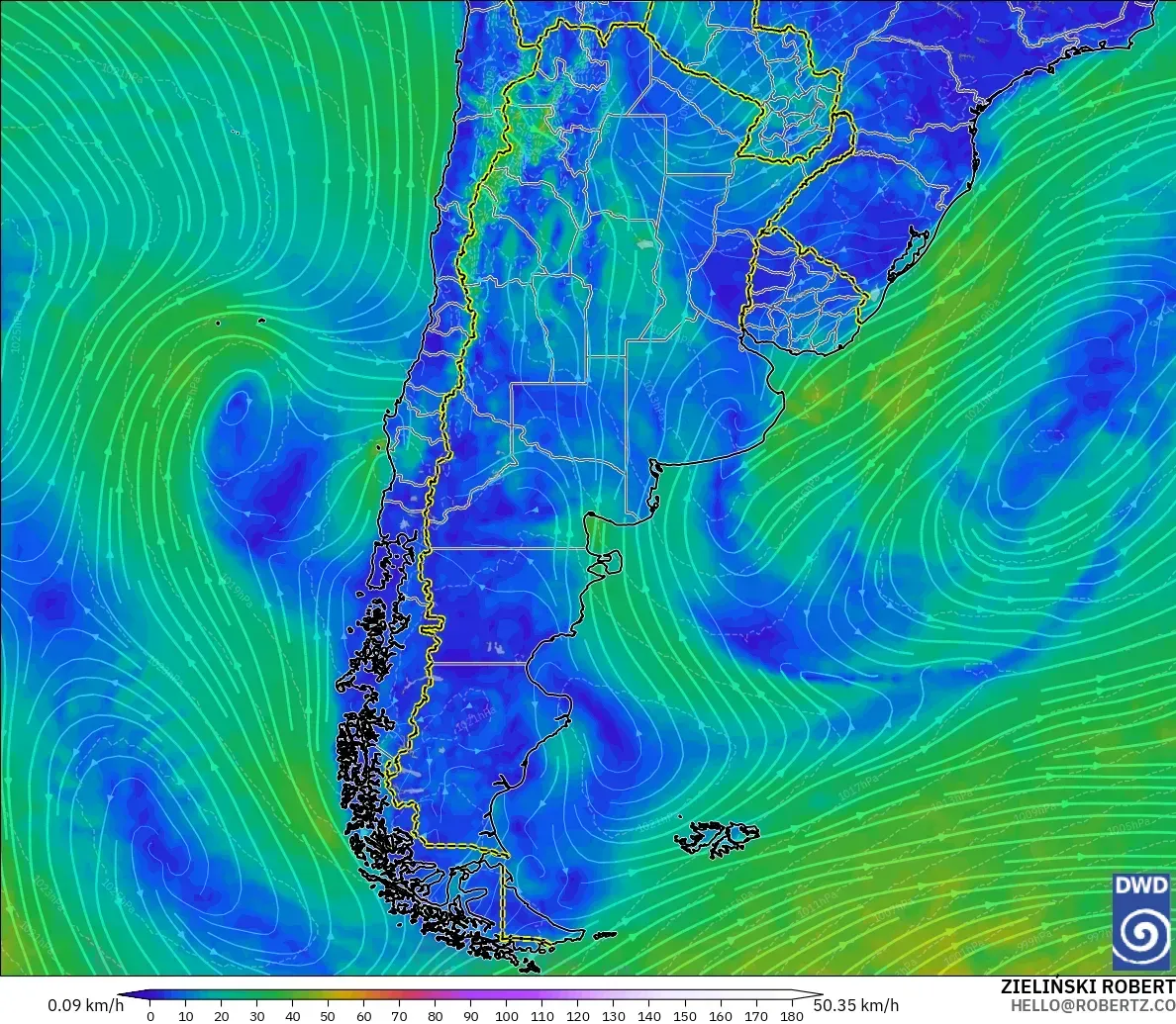 ICON model - Argentina, Wind at 10m