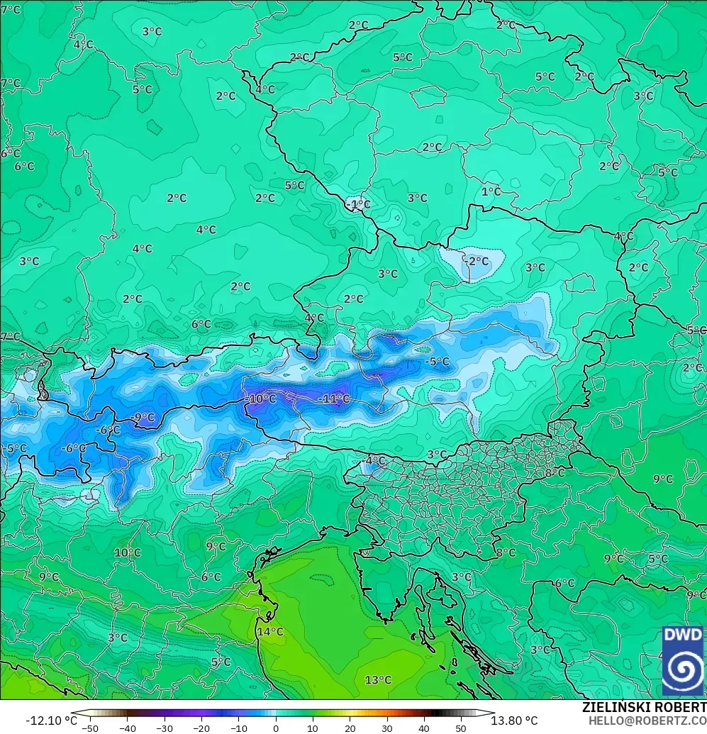 ICON model - Austria, Dewpoint at 2m