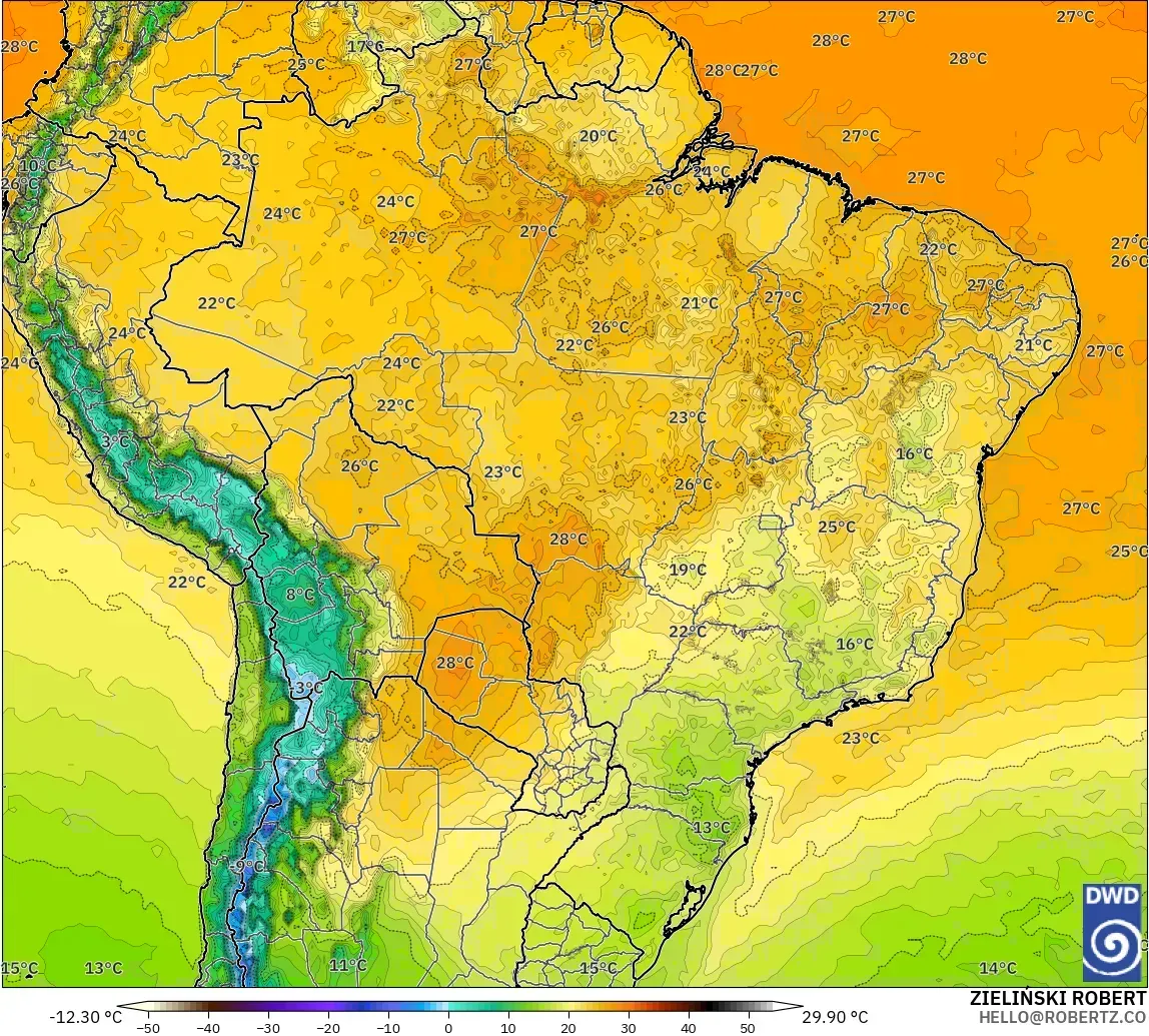 ICON model - Brazil, Temperature at 2m