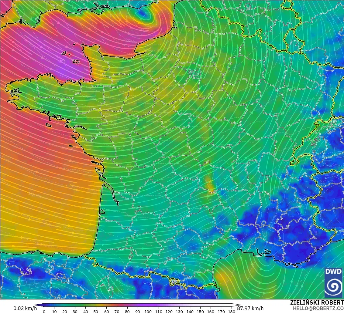 ICON model - France, Wind at 10m