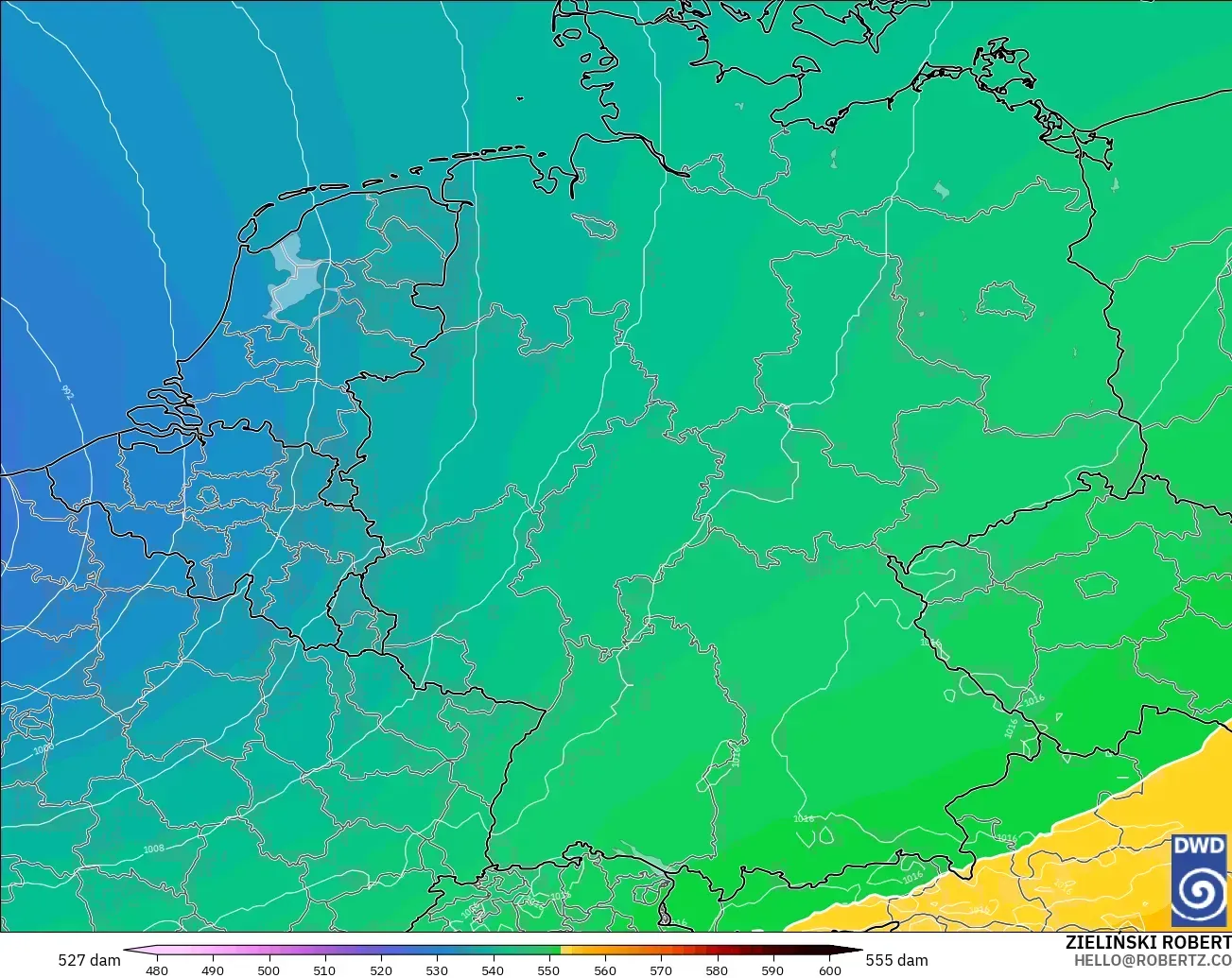 ICON model - Germany, Geopotential height at 500hPa