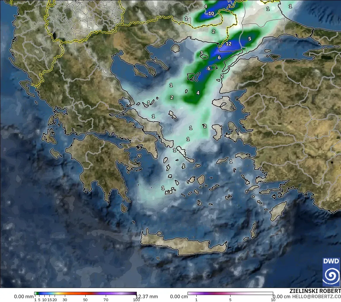 ICON model - Greece, Precipitation, Clouds, and Pressure