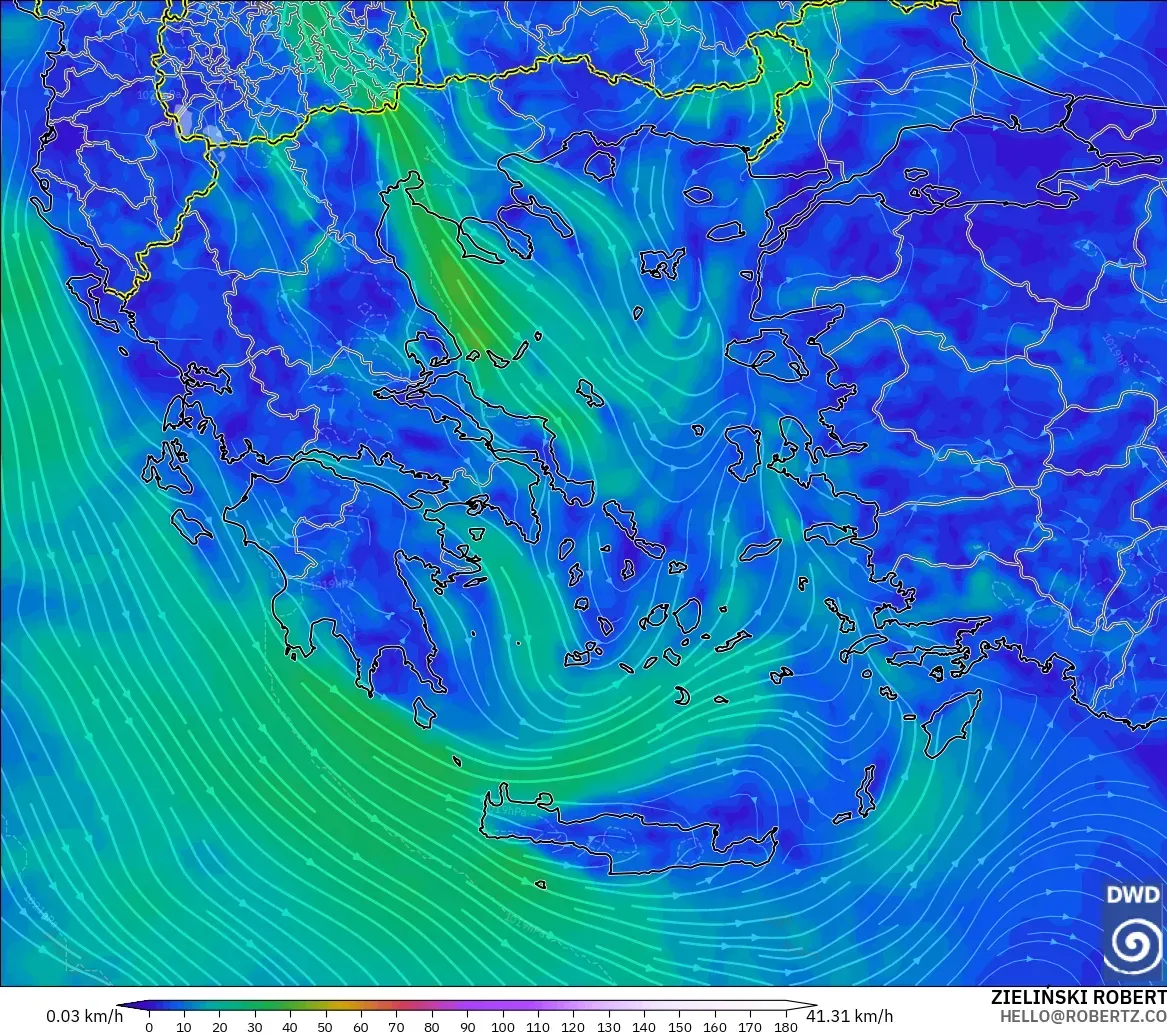 ICON model - Greece, Wind at 10m