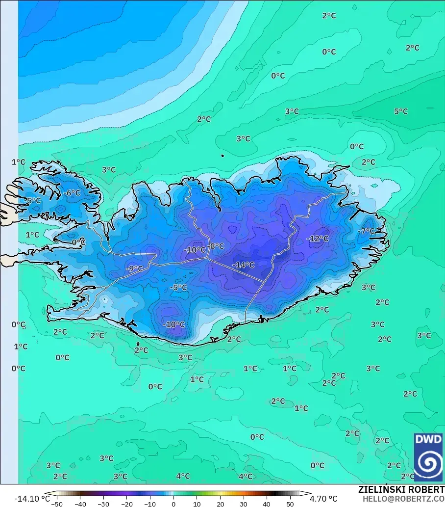 ICON model - Iceland, Dewpoint at 2m