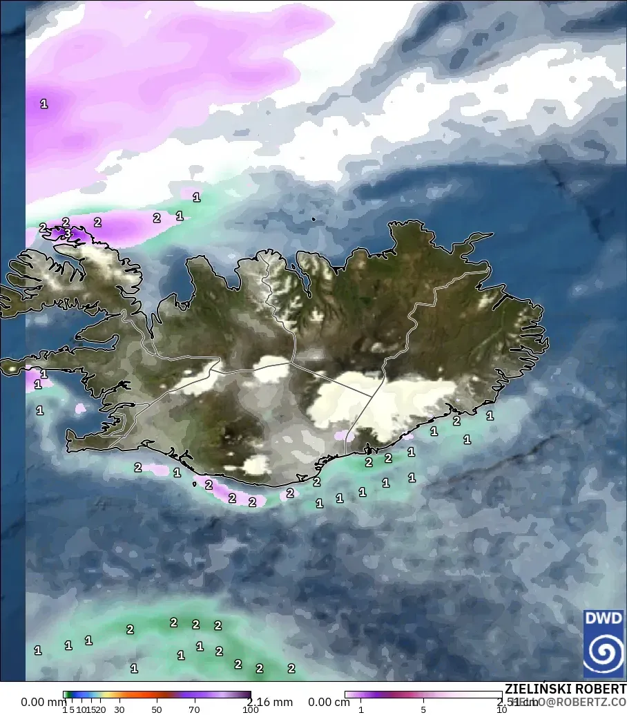 ICON model - Iceland, Precipitation, Clouds, and Pressure