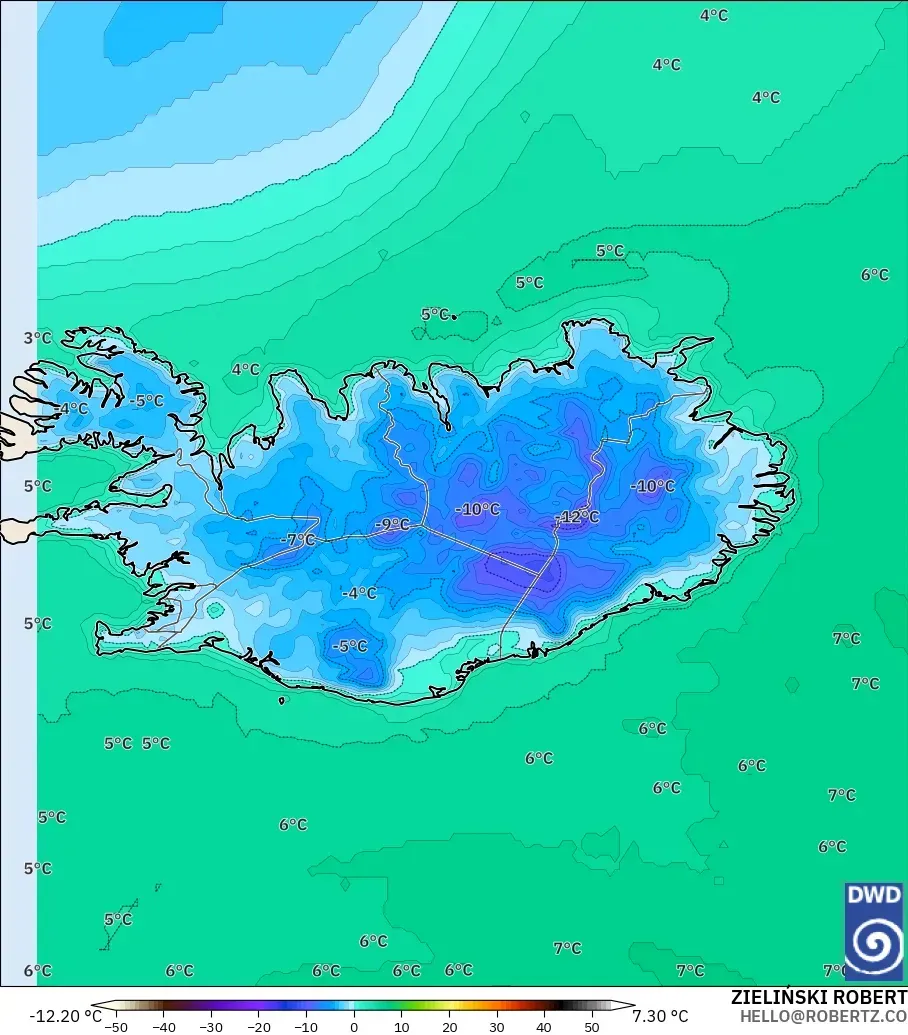 ICON model - Iceland, Temperature at 2m