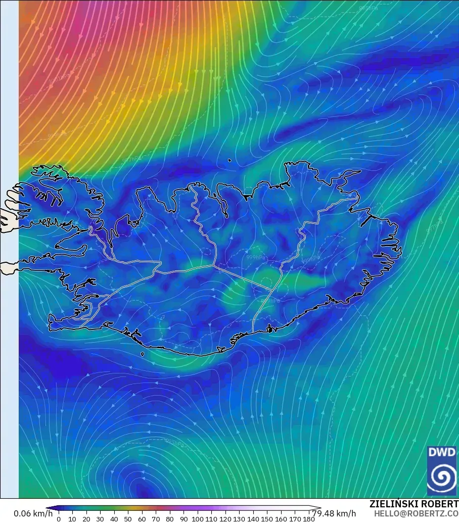 ICON model - Iceland, Wind at 10m