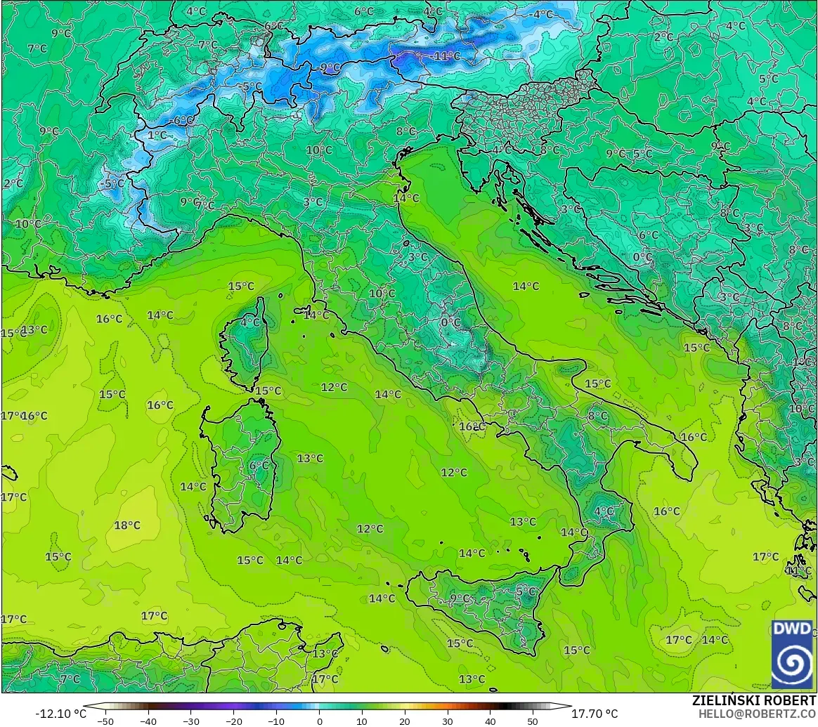 ICON model - Italy, Dewpoint at 2m
