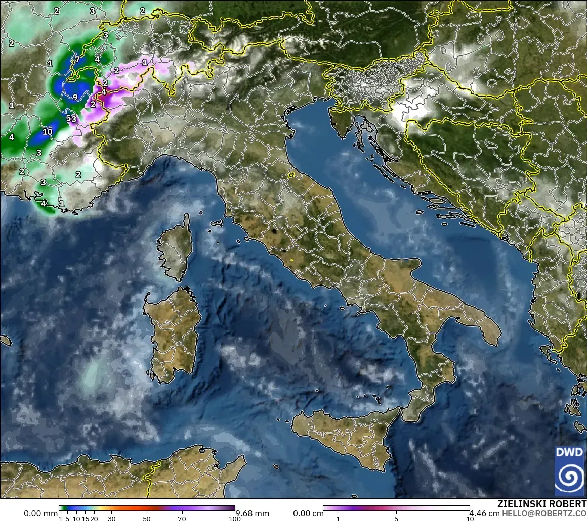 ICON model - Italy, Precipitation, Clouds, and Pressure