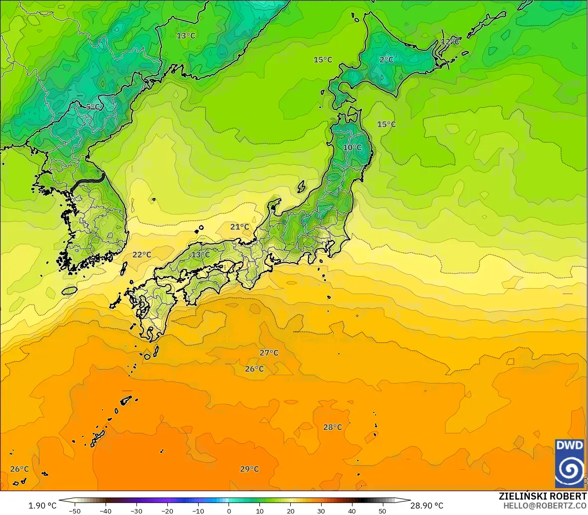 ICON model - Japan, Temperature at 2m