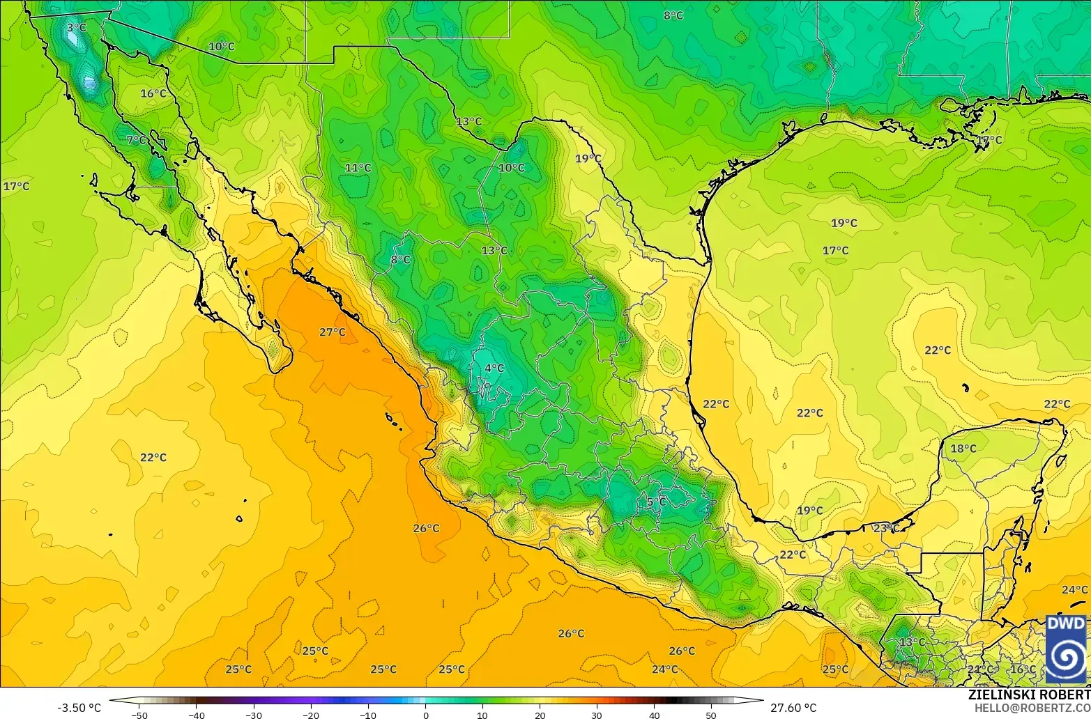 ICON model - Mexico, Dewpoint at 2m