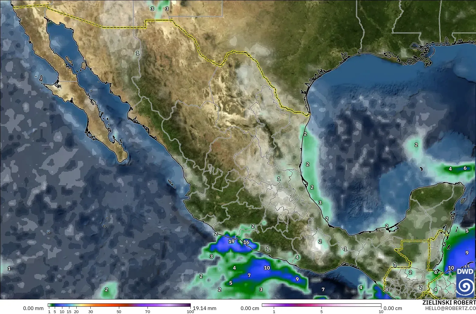 ICON model - Mexico, Precipitation, Clouds, and Pressure