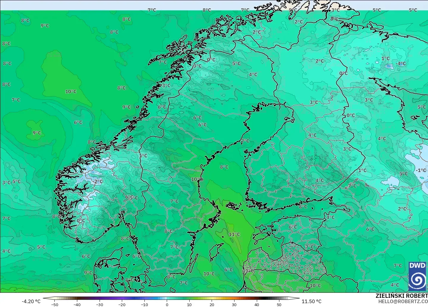 ICON model - Scandinavia, Dewpoint at 2m