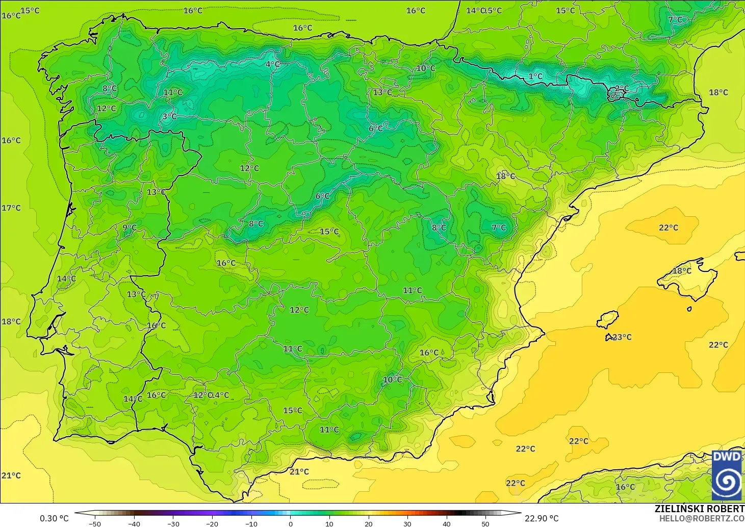 ICON model - Spain, Temperature at 2m