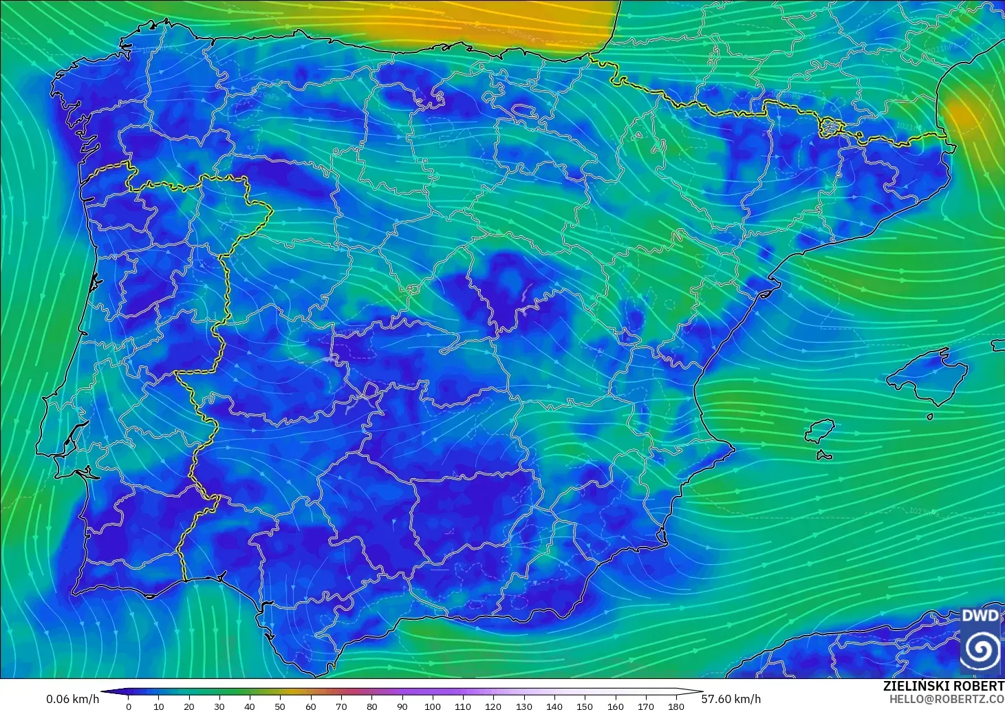 ICON model - Spain, Wind at 10m