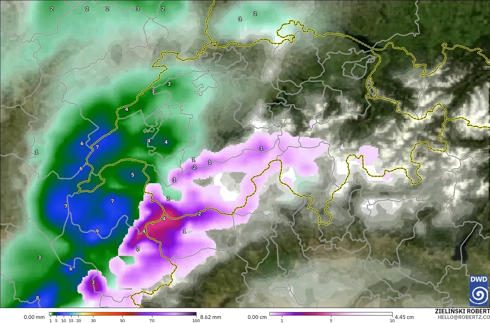 ICON model - Switzerland, Precipitation, Clouds, and Pressure