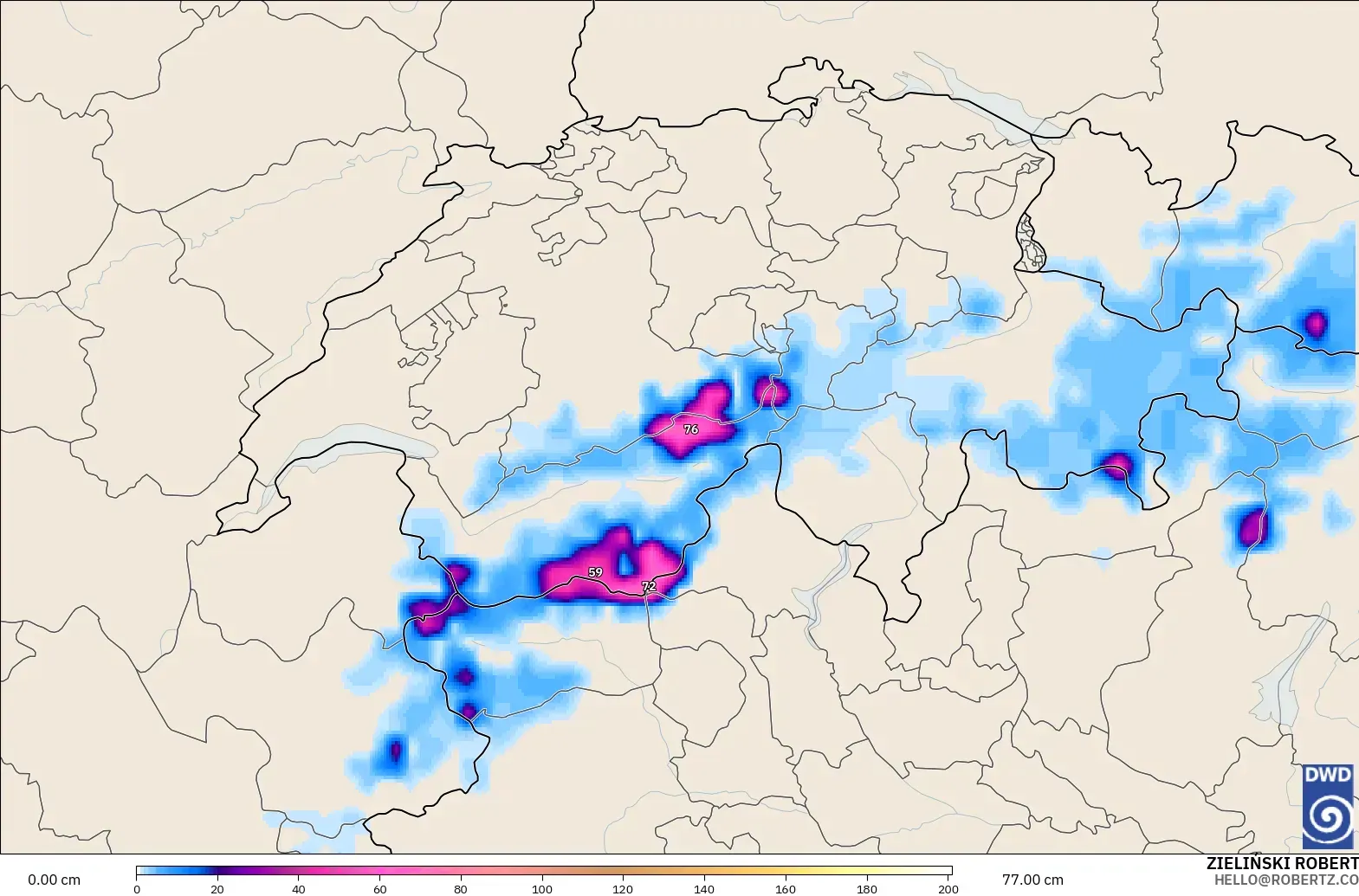 ICON model - Switzerland, Snow Depth