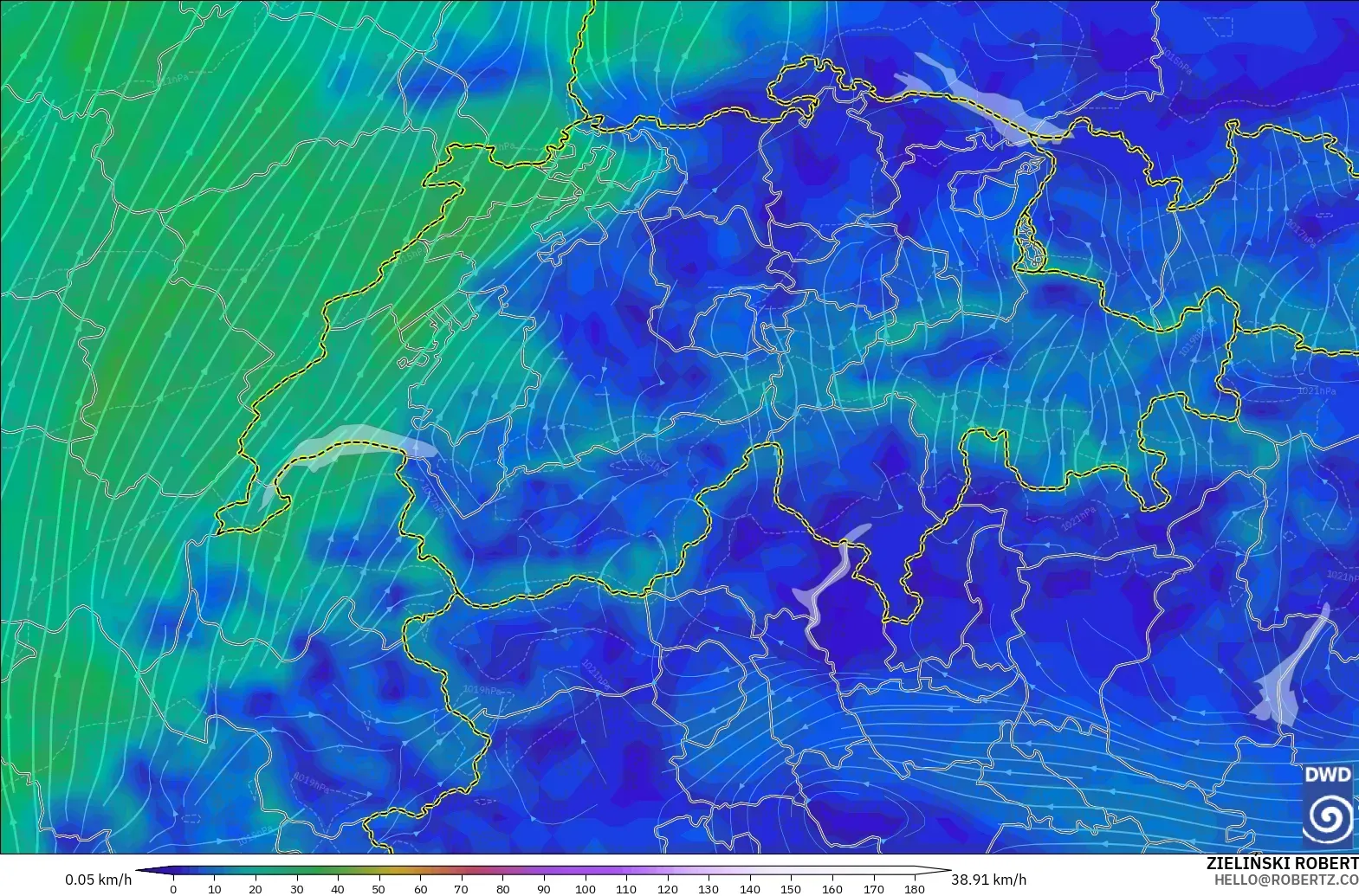 ICON model - Switzerland, Wind at 10m
