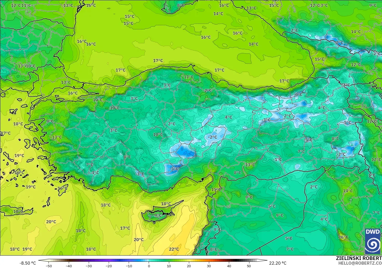 ICON model - Turkey, Dewpoint at 2m