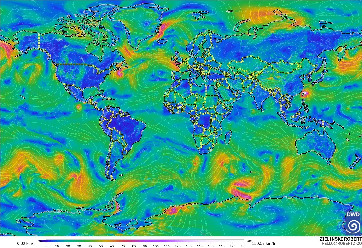 ICON model - World, Wind at 10m