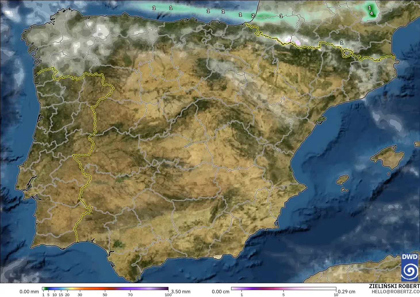 ICON model - Spain, Precipitation, Clouds, and Pressure