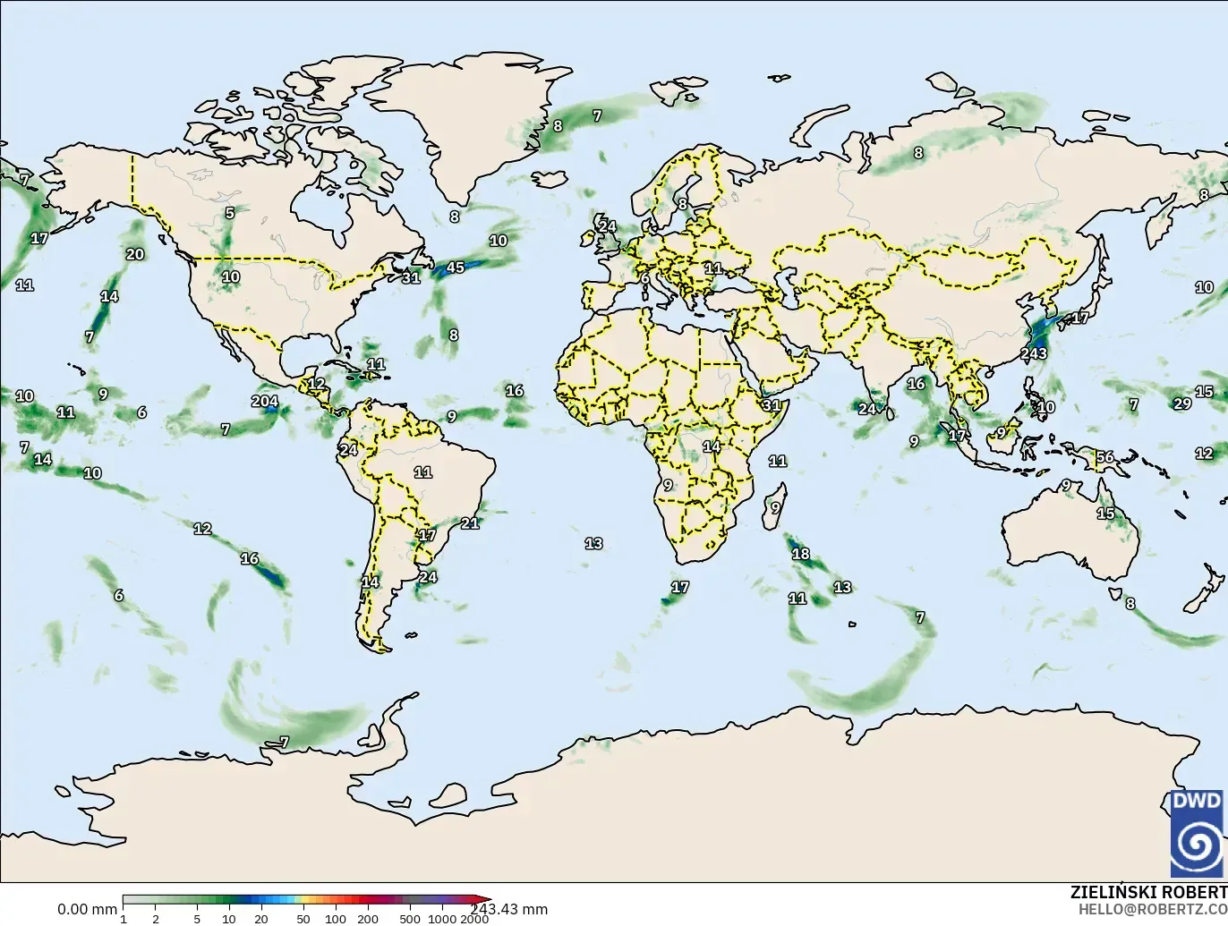 ICON model - World, Precipitation Accumulation