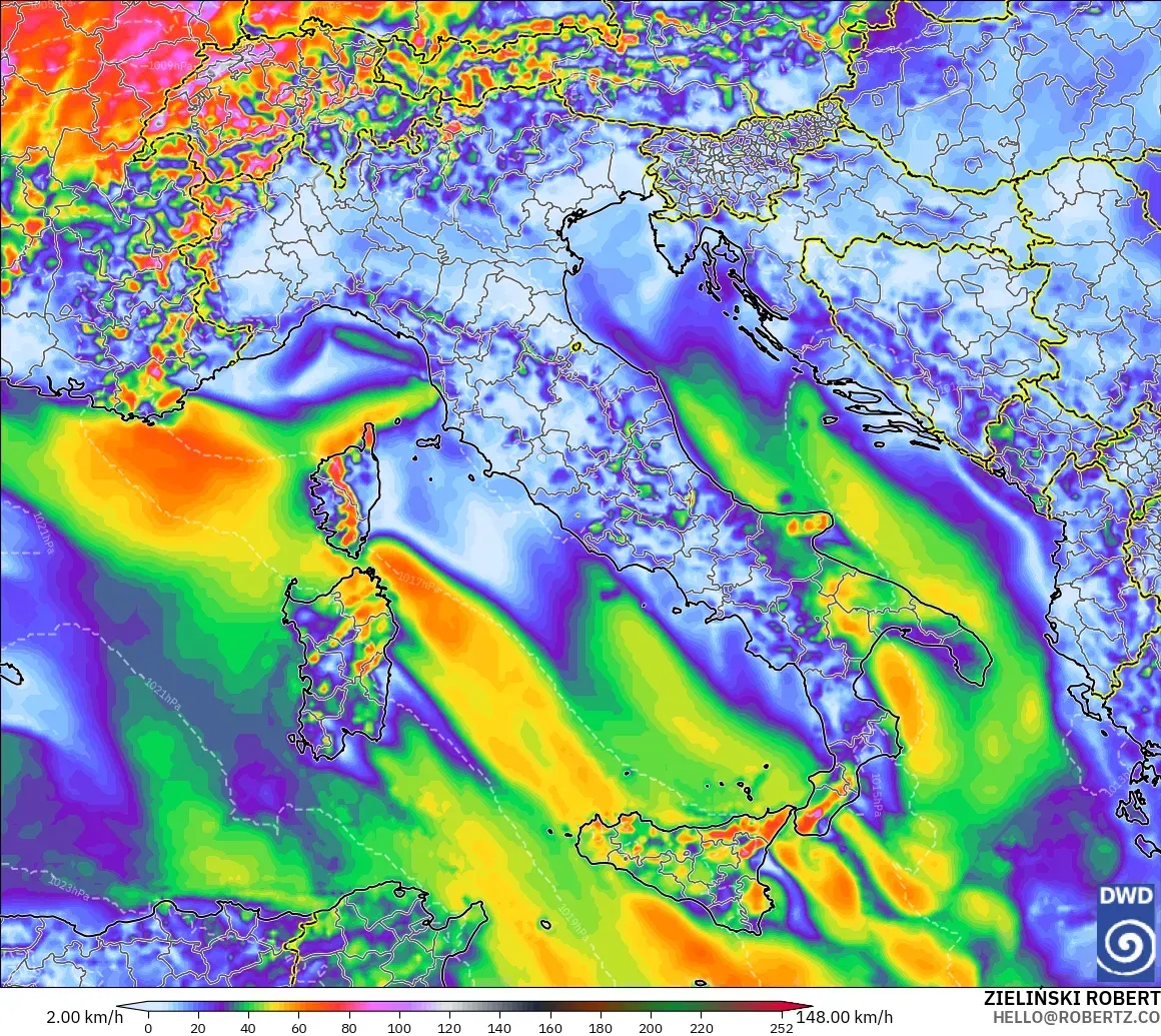 ICON model - Italy, Wind Gusts