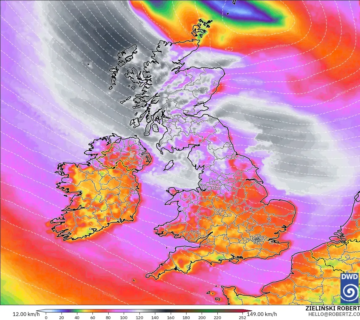 ICON model - United Kingdom, Wind Gusts