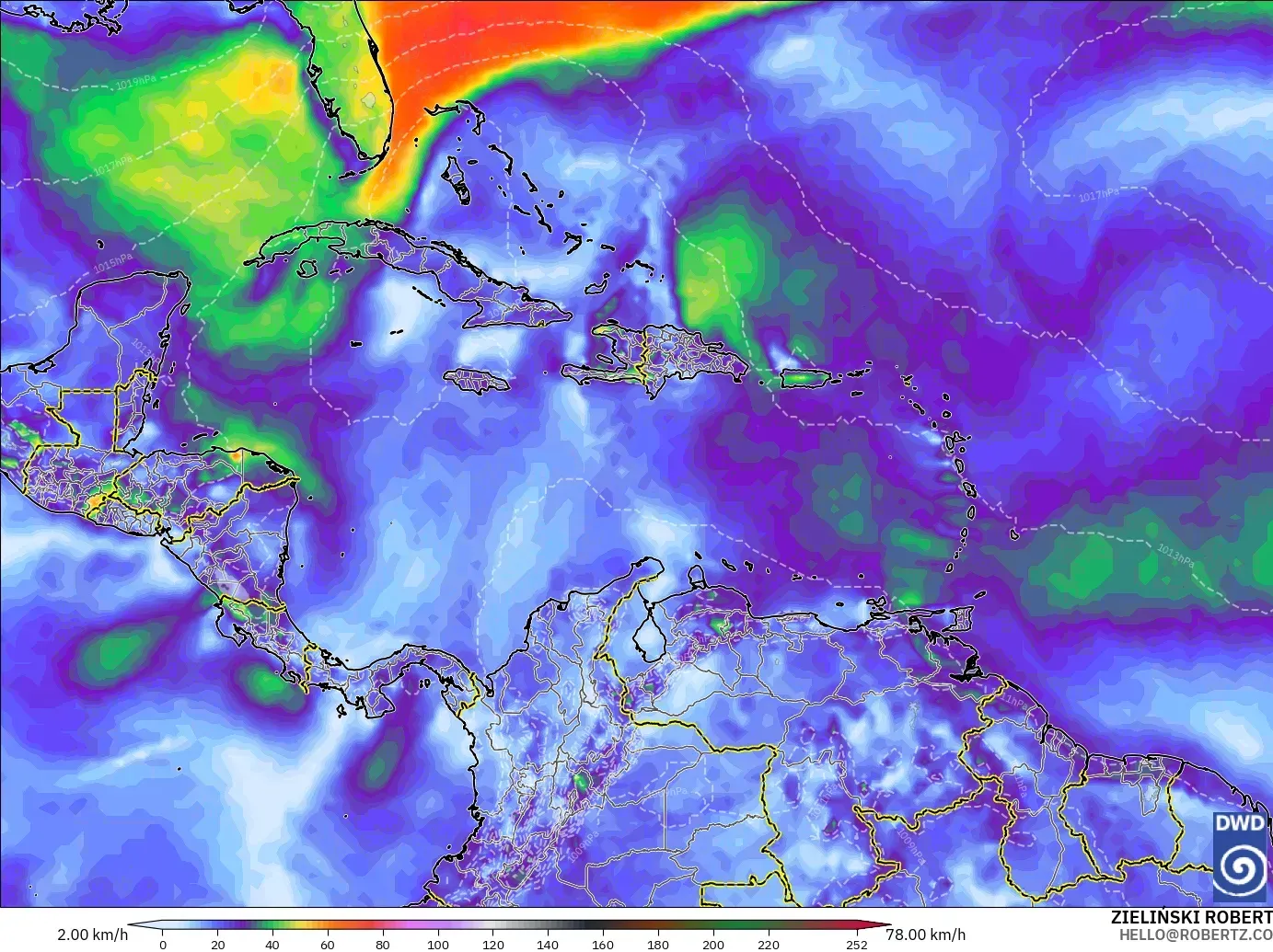 ICON model - Caribbean, Wind Gusts Peak