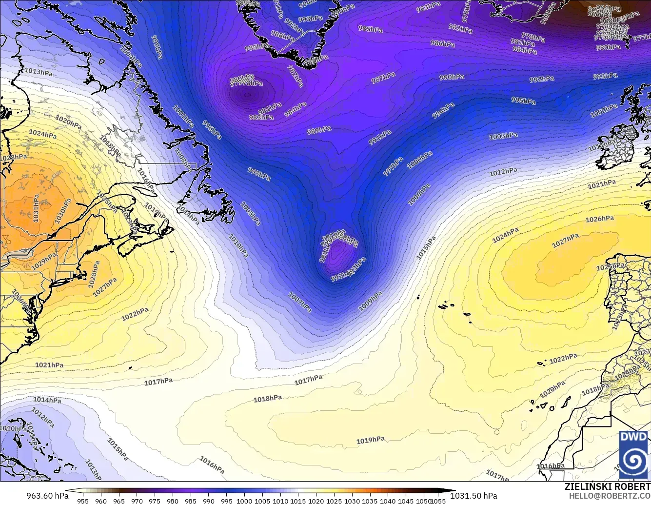 ICON model - North Atlantic, Pressure