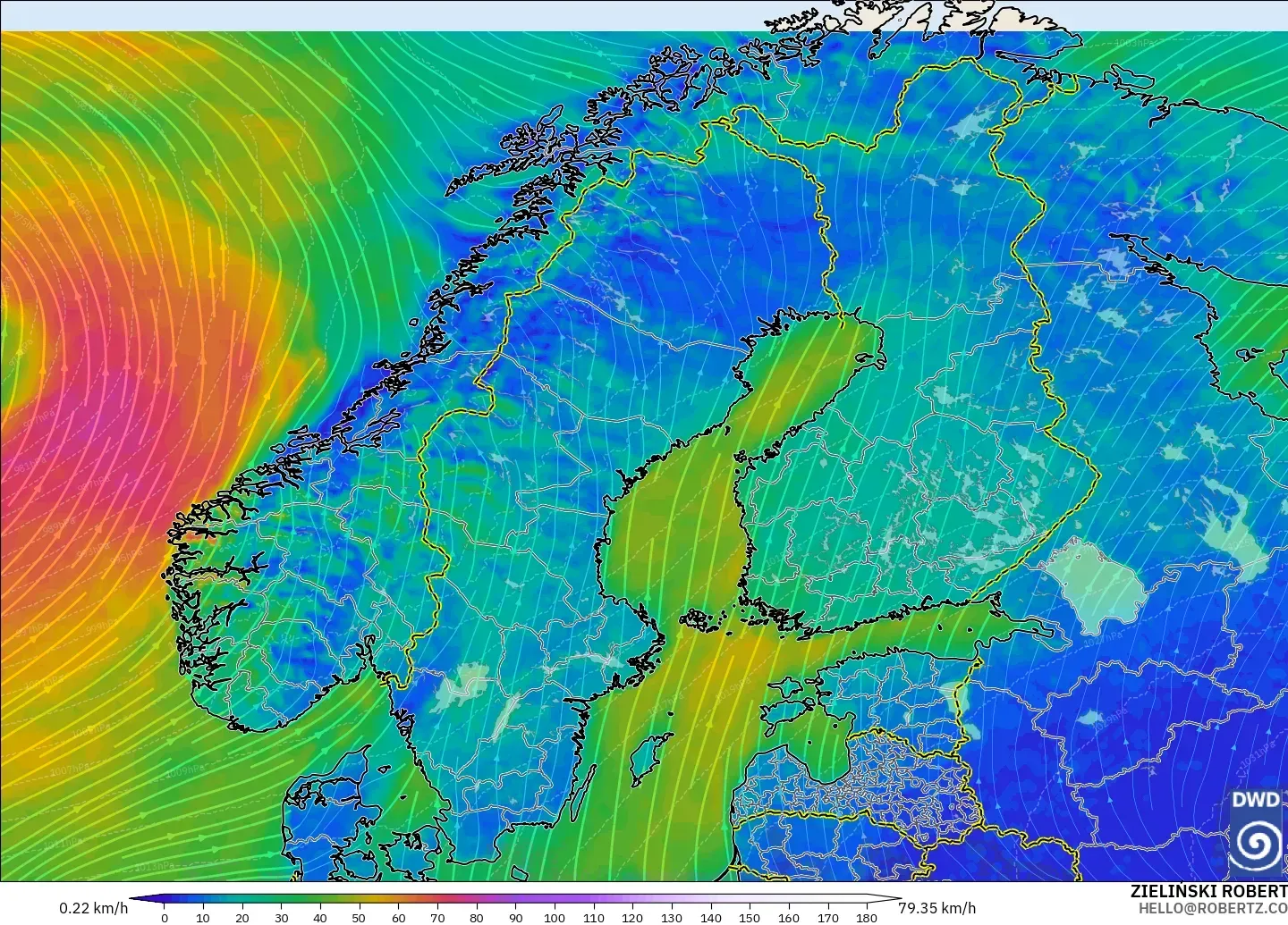 ICON model - Scandinavia, Wind at 10m