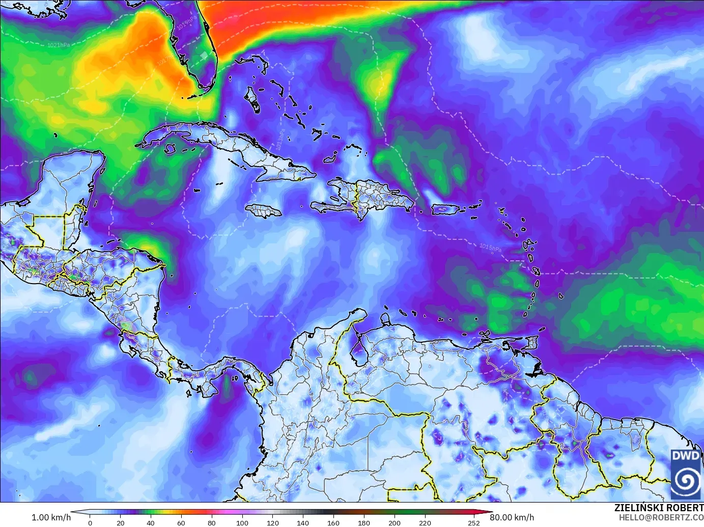 ICON model - Caribbean, Wind Gusts